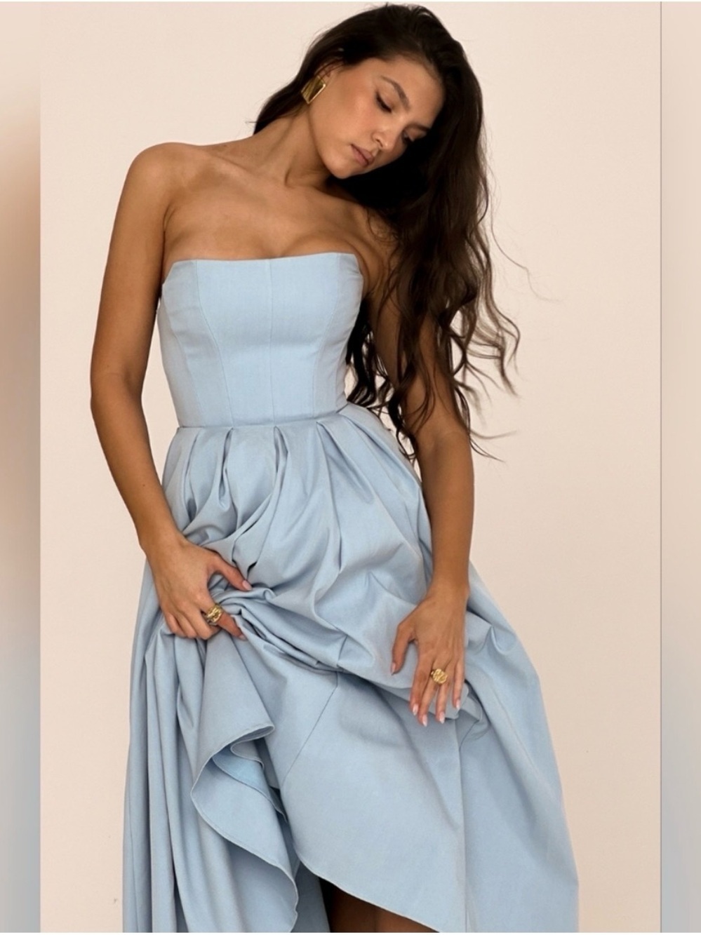 House of CB Audrey Tuscan Blue Midi Strapless Dress - Picture 5 of 7